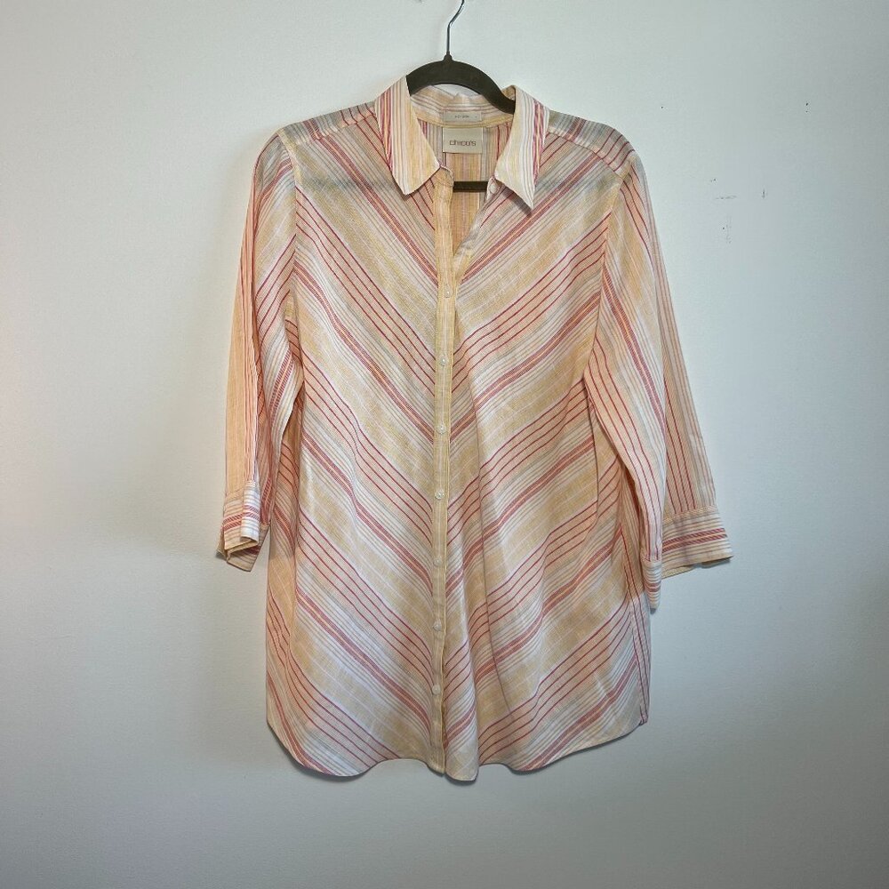 Chico's 100% Linen Striped Blouse Size Large